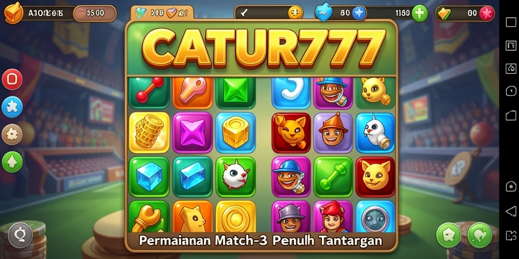 Tampilan gameplay CATUR777 yang seru dalam mencocokkan elemen Match-3.