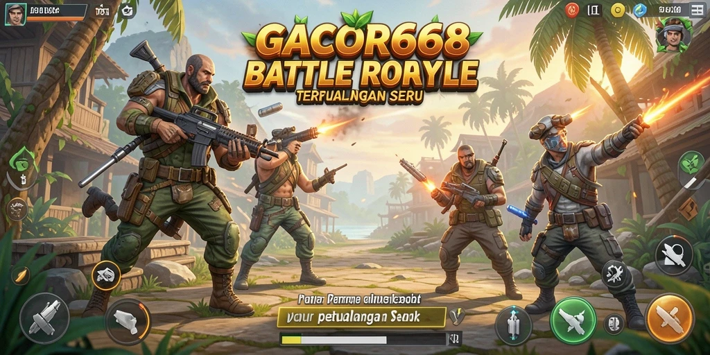 Tampilan gameplay GACOR668 yang penuh aksi dalam pertempuran Battle Royale.