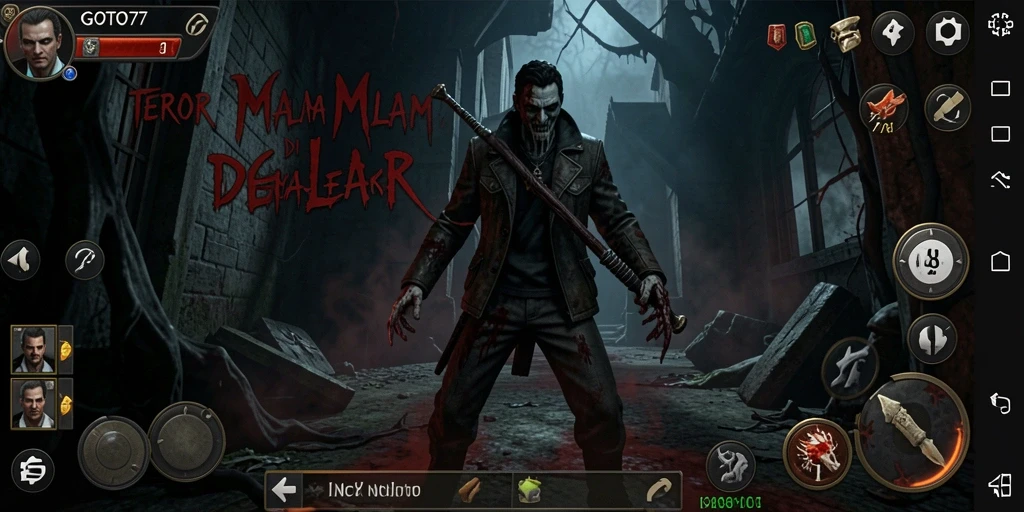 Gameplay menakutkan GOTO77 dengan suasana horror yang mencekam.
