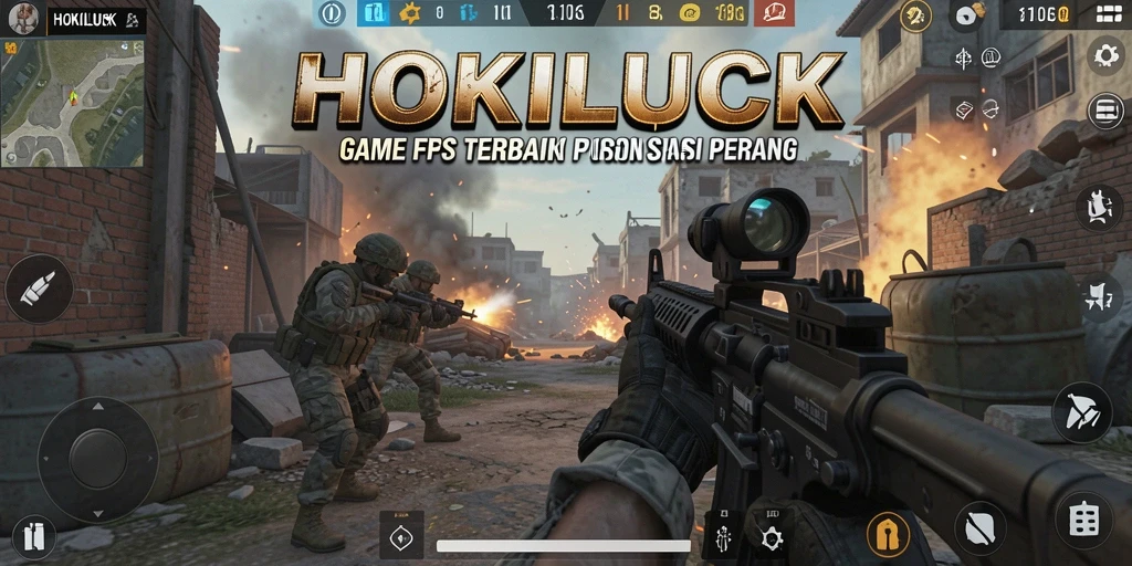 Tangkapan layar HOKILUCK menampilkan intensitas pertempuran FPS yang memukau.