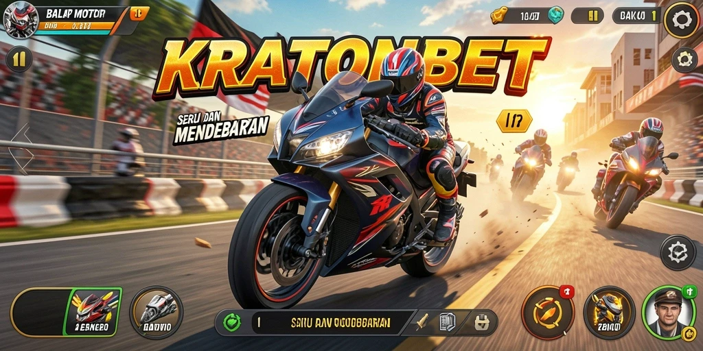 Tampilan gameplay KRATONBET dengan balapan motor yang mendebarkan.