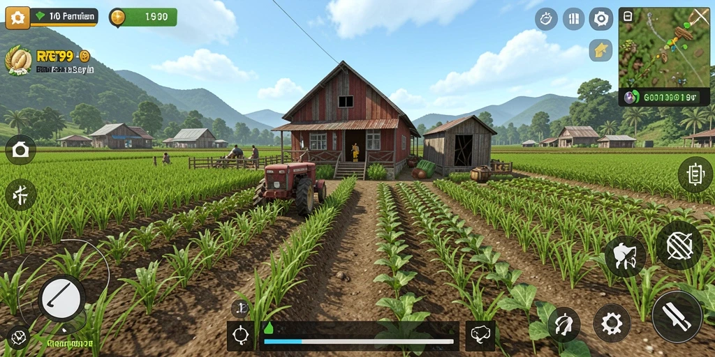 Screenshot gameplay RT99 menunjukkan keseruan bertani dan mengelola pertanian.