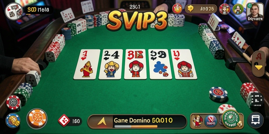 Screenshot gameplay SVIP3 menampilkan aksi seru permainan Domino.