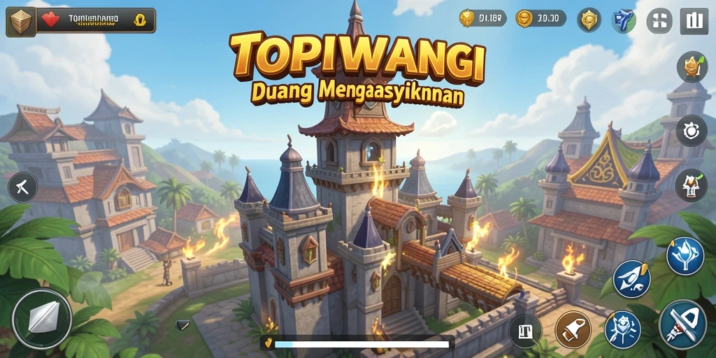 Screenshot gameplay menampilkan menara dan musuh yang beragam.