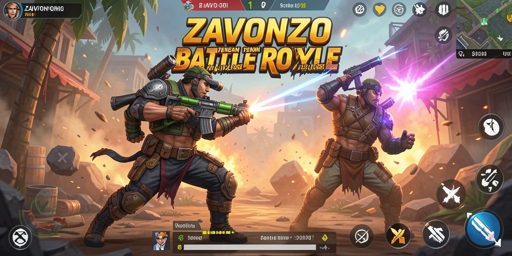 Gameplay mendebarkan di ZAVONZO dengan pertarungan Battle Royale yang intens.